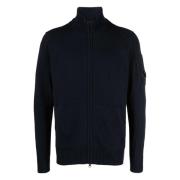 C.P. Company Marinblå Ull Cardigan med Linsdetalj Blue, Herr