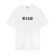 Msgm Logo Print Crew Neck T-shirt White, Herr