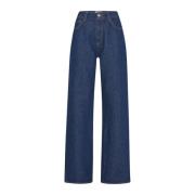 MVP wardrobe Högmidjade vida ben denimbyxor Blue, Dam