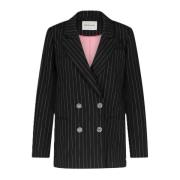 Fabienne Chapot Glitter Pinstripe Double-Breasted Blazer Gray, Dam