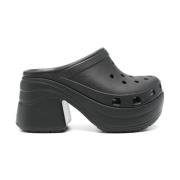 Crocs Svarta perforerade sandaler med hög klack Black, Dam