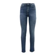 Emporio Armani Denim Jeans med Läder Logotyp Tag Blue, Dam