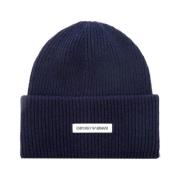 Emporio Armani Marinblå Unisex Beanie med Logo Blue, Unisex