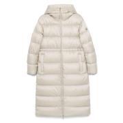 Moncler Quiltad Beige Regnrock med Vändbar Design White, Dam