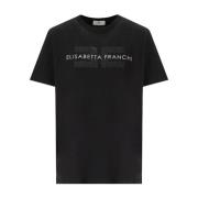 Elisabetta Franchi Svart Logotyp T-shirt med Strass Black, Dam