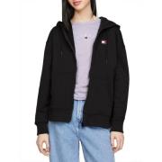 Tommy Jeans Svart Dragkedja Huva Badge Tröja Black, Dam