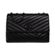 Tory Burch Kira Chevron läder axelväska Black, Dam