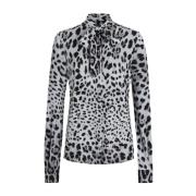 Dolce & Gabbana Leopardmönstrad Siden Charmeuse Skjorta Gray, Dam