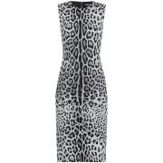 Dolce & Gabbana Leopardmönstrad Ärmlös Charmeuse Klänning Gray, Dam