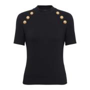 Balmain 6-knapps jersey T-shirt Black, Dam