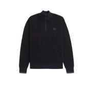 Fred Perry Waffle Stitch Half Zip Sweater Svart Black, Herr