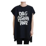 Dolce & Gabbana Lyxig Svart Bomull T-shirt med Tryck Black, Dam