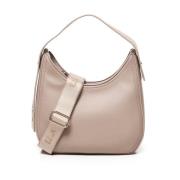 V73 Beige Micrograin Hobo Väska med Guld Accenter Beige, Dam