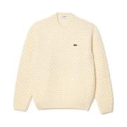 Lacoste Beige Sweater Klassisk Design Broderad Krokodil Beige, Herr