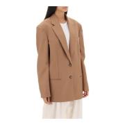 Stella McCartney Oversized Enkelknäppt Blazer i Texturerad Ull Brown, ...