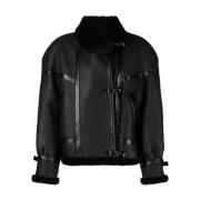 Saint Laurent Shearlingfodrad läderflygarjacka Black, Dam