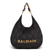 Balmain Stor 1945 Hobo-väska i diamantquiltad nylon Black, Dam