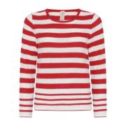 Skovhuus Sportig Randig O-Neck Pullover Blus Red, Dam