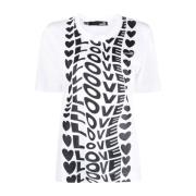 Love Moschino Vit Logo-Print T-Shirt White, Dam