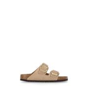 Birkenstock Beige Lädersandaler Rund Tå Beige, Dam