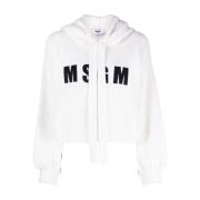 Msgm Logo-broderad Stickad Hoodie White, Dam