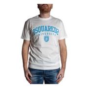 Dsquared2 Universitet Vit T-shirt med Ljusblått Tryck White, Herr