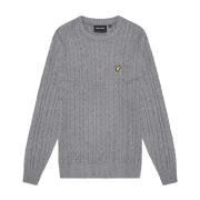 Lyle & Scott Klassisk Cable Knit Crew Neck Sweater Gray, Herr