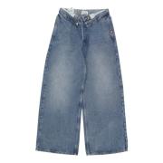 Amish Rulla Upp Denim Jeans Blue, Dam