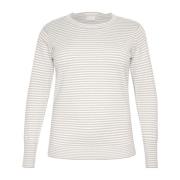 Kaffe Curve Randig Stickad Tröja Pullover Sweater Gray, Dam