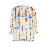 Marie Méro Tie Dye Puff Sleeve Blus Beige, Dam