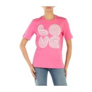 Love Moschino Bomull T-shirt med Logo Print Pink, Dam