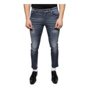 Dolce & Gabbana Mörkblå Skinny Denim Jeans med Logo Blue, Herr