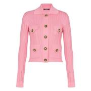 Balmain Rosa Ribbstickad Kofta Pink, Dam