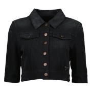 Prada Svart Tvättad Denim Crop Jacka Black, Dam