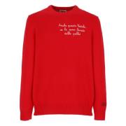 Saint Barth Röd Crew Neck Tröja med Brodyr Red, Herr