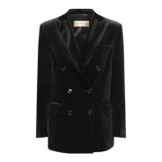 Blanca Vita Svart Sammet Jacka Elegant Peak Revers Black, Dam