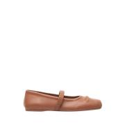 Marni Läder Ballerina Flats med Präglad Båge Brown, Dam