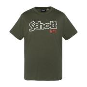 Schott NYC Grön Logotyptryck Bomull T-shirt Green, Herr