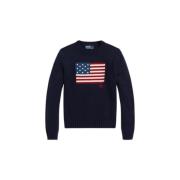 Ralph Lauren Dra Flagga I Bomullsblandning Marin Blue, Dam