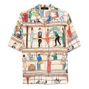 Amiri Beige Bowling Skjorta med Pool Hall Print Multicolor, Herr