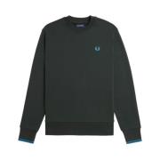 Fred Perry Rund Hals Bouclé Sweatshirt med Ribbade Kanter Green, Herr