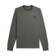 Fred Perry Långärmad Bomullst-shirt med Randig Kant Green, Herr