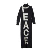 Moschino Lång Stickad Klänning med Peace Intarsia Black, Dam