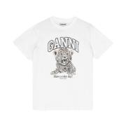 Ganni Leopardmönstrad Avslappnad T-shirt White, Dam