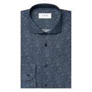 Eton Twill Fyrverkeri Motiv Tidsenlig Skjorta Blue, Herr