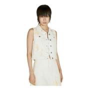 Our Legacy Diurnal Flower Print Denim Vest Beige, Dam