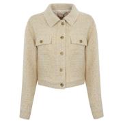 Twinset Ivory ulljacka med klassisk krage Beige, Dam