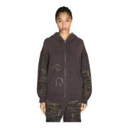 MM6 Maison Margiela Distressed Hooded Zip-Up Sweatshirt Purple, Dam