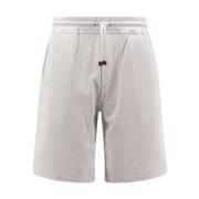 Brunello Cucinelli Läder Trim Bomull Bermuda Shorts Gray, Herr