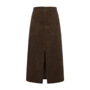 Pepe Jeans Corduroy Midi Kjol med Framfickor Brown, Dam